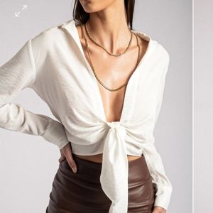 Meshki front tie long sleeve crop top